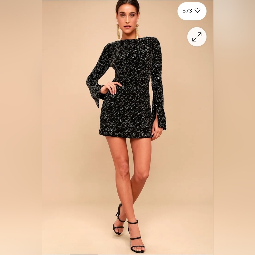 NBD Smyth Bronze and Black Sequin Long Sleeve Mini Dress size XS